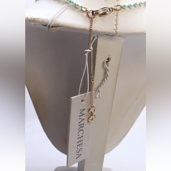 NWT MARCHESA NATURE THEME CHARM NECKLACE WITH PEARLY WHITE AND BLUE BEADS - Picture 5 of 6